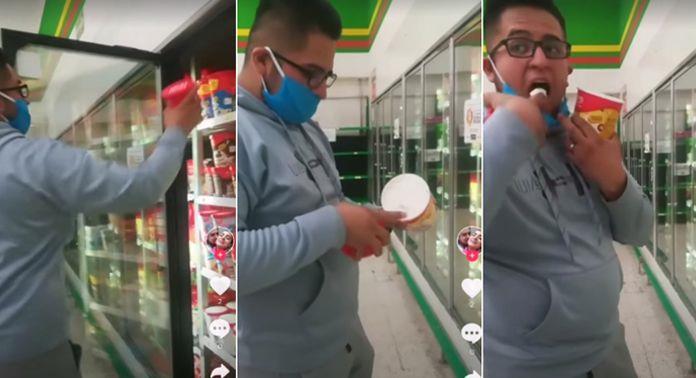 Sujeto se quita el cubrebocas, prueba un helado y lo regresa al refrigerador