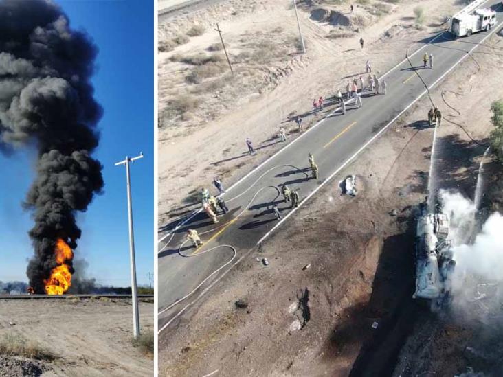 Pipa cargada de diésel, estalla en llamas en Empalme Pipa cargada de diésel, estalla en llamas en Empalme