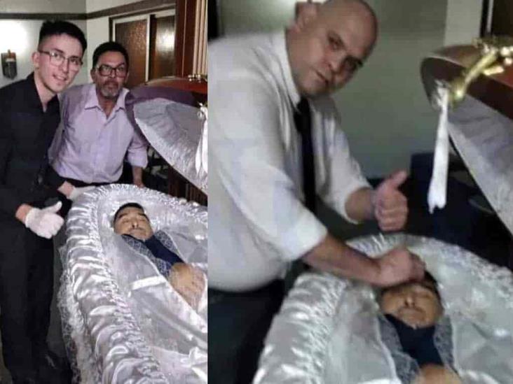 Empleados se toman fotos con el cuerpo de Maradona Empleados se toman fotos con el cuerpo de Maradona
