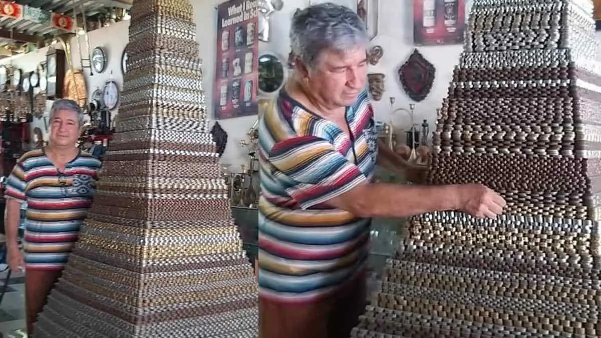 Coleccionista finaliza torre de 800 mil monedas