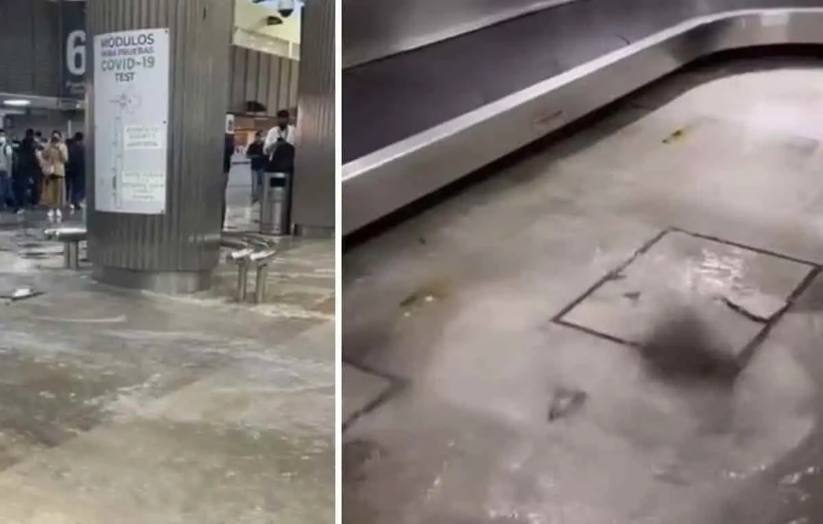 AICM se inunda por fuerte lluvias y provoca accidentes