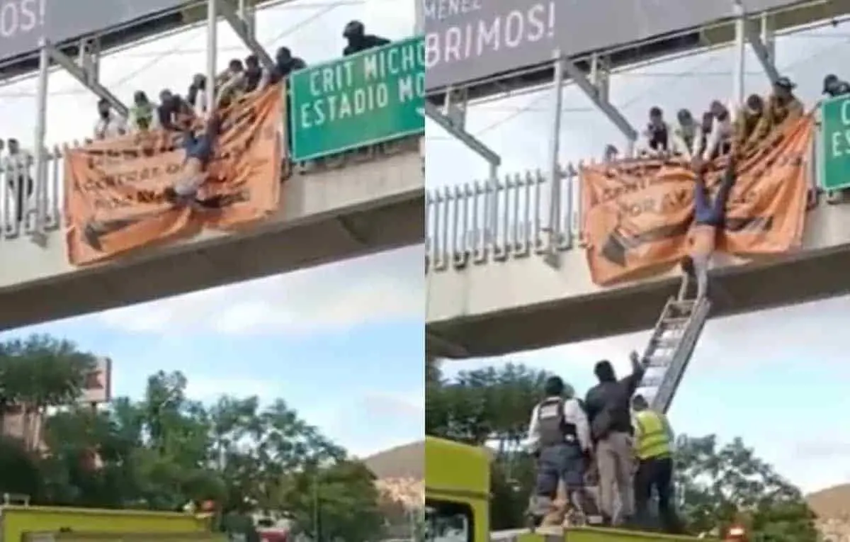 Video.- Hombre queda de cabeza en puente y cae sobre el pavimento