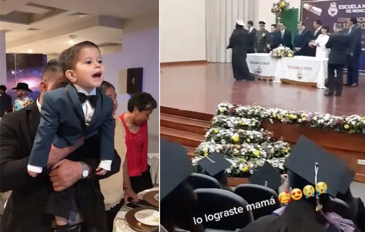 Niño grita de felicidad cuando se gradúa su mamá de universidad