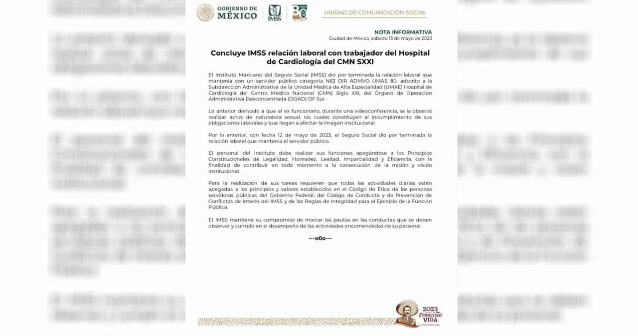 Destituyen a directivo del IMSS por actos inmorales durante videoconferencia