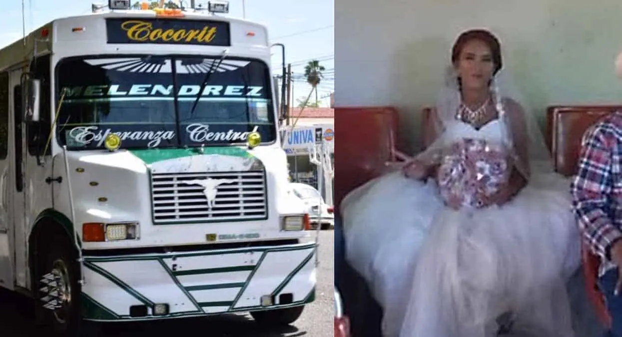 BODA. Bella novia llega en camión a la cita con su destino
