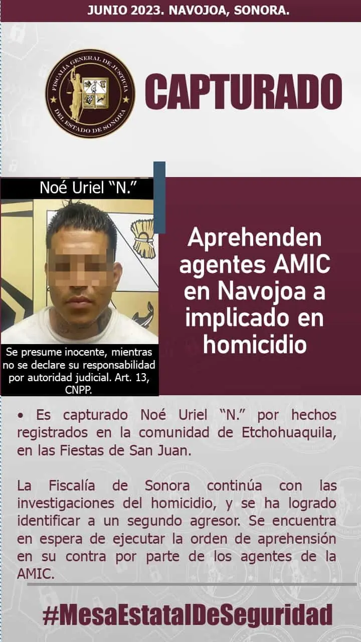 En Navojoa aprehenden agentes de la AMIC a implicado en homicidio