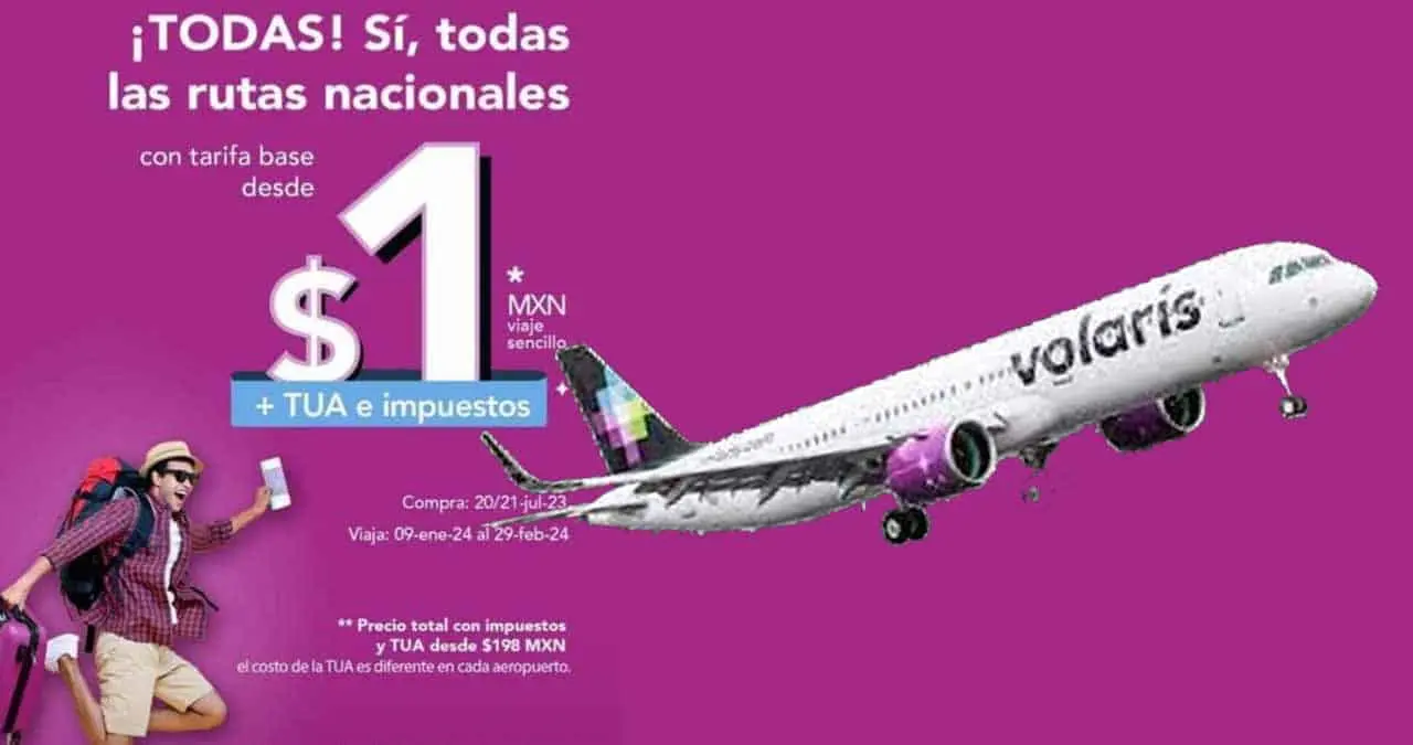 Promoción Volaris: Todos los vuelos nacionales a 1 peso