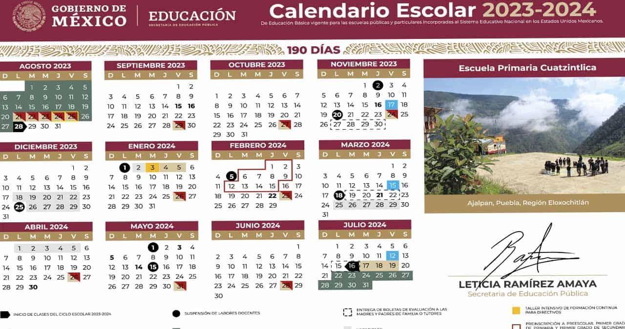 SEP: Calendario escolar 2023-2024