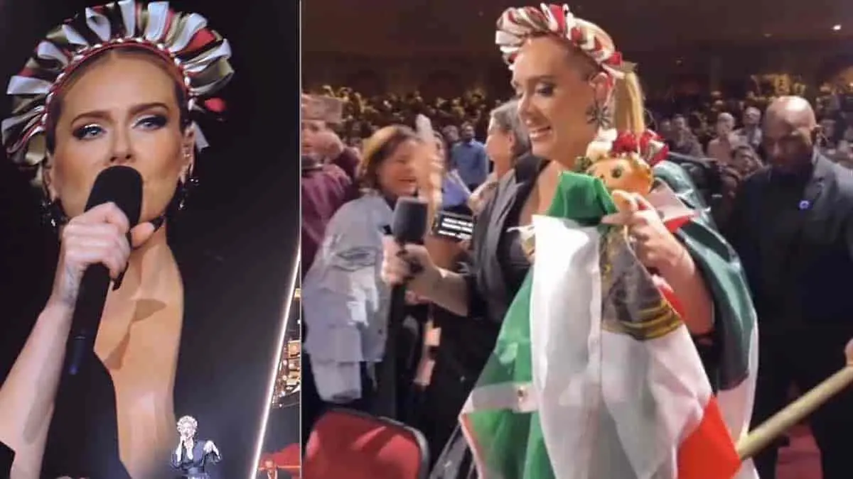 VIDEO | Adele recibe diadema tricolor, muñeca “Lele” y bandera mexicana y las porta con orgullo