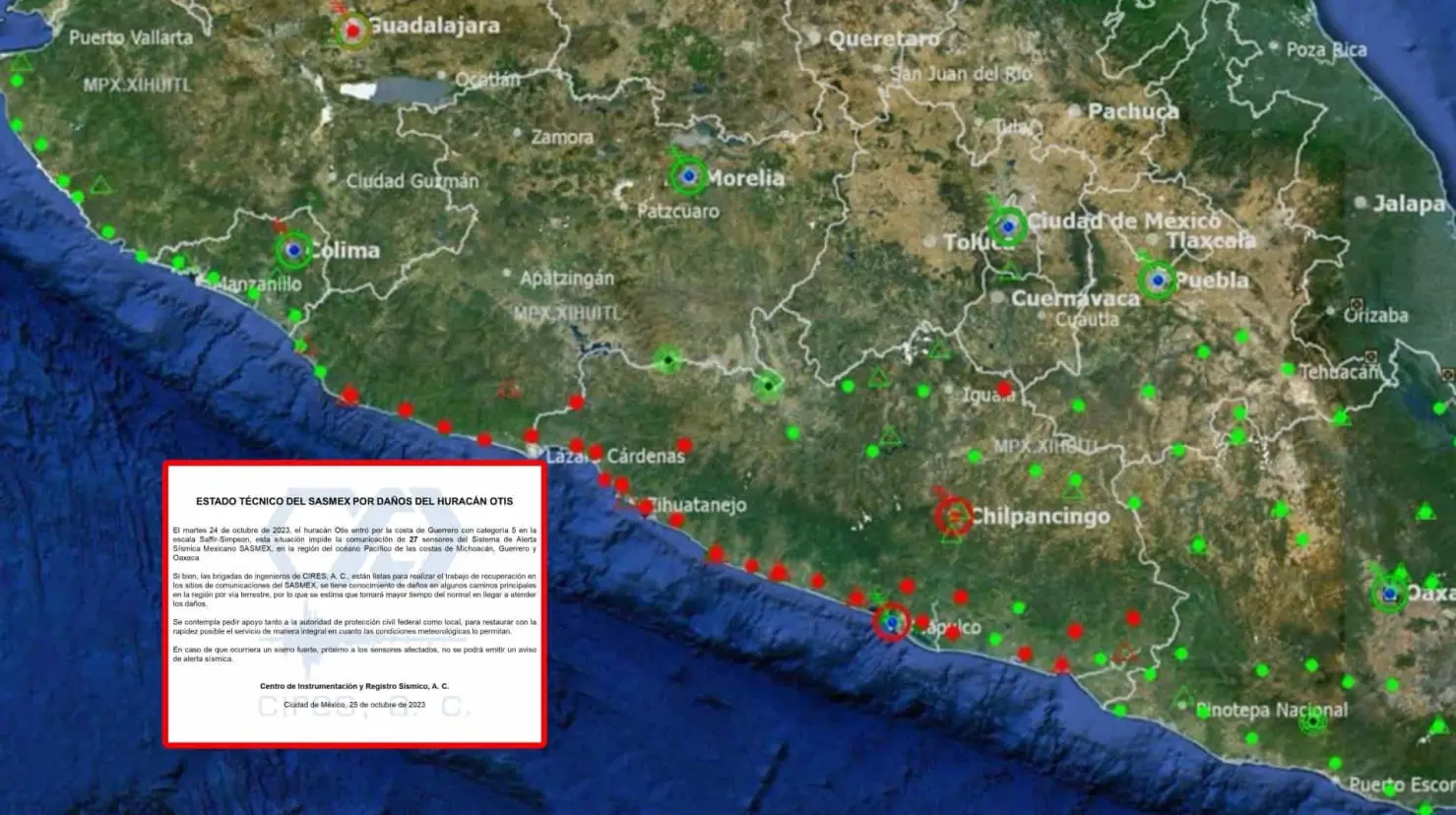 Huracán Otis daña sensores del SSN en Guerrero; no hay alerta sísmica