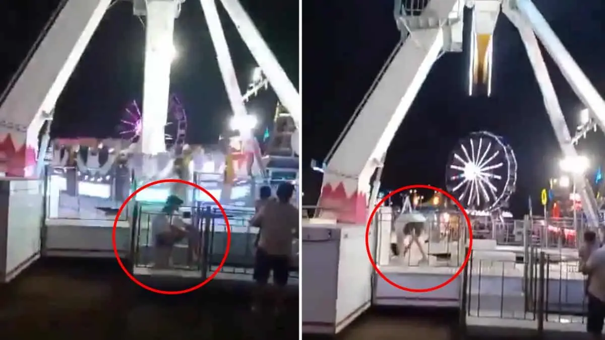 VIDEO | Intenta salvar a perrito de ser golpeado por juego mecánico y él resulta herido