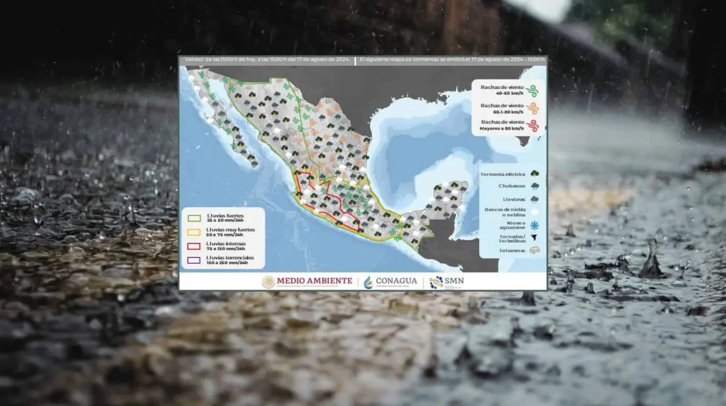 Clima en México para sábado 17 de agosto; lluvias intensas en varias zonas del país
