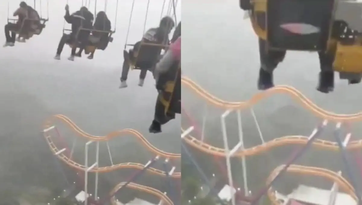 Por fuertes lluvias detienen un juego mecánico. Foto: Captura de pantalla / Redes sociales