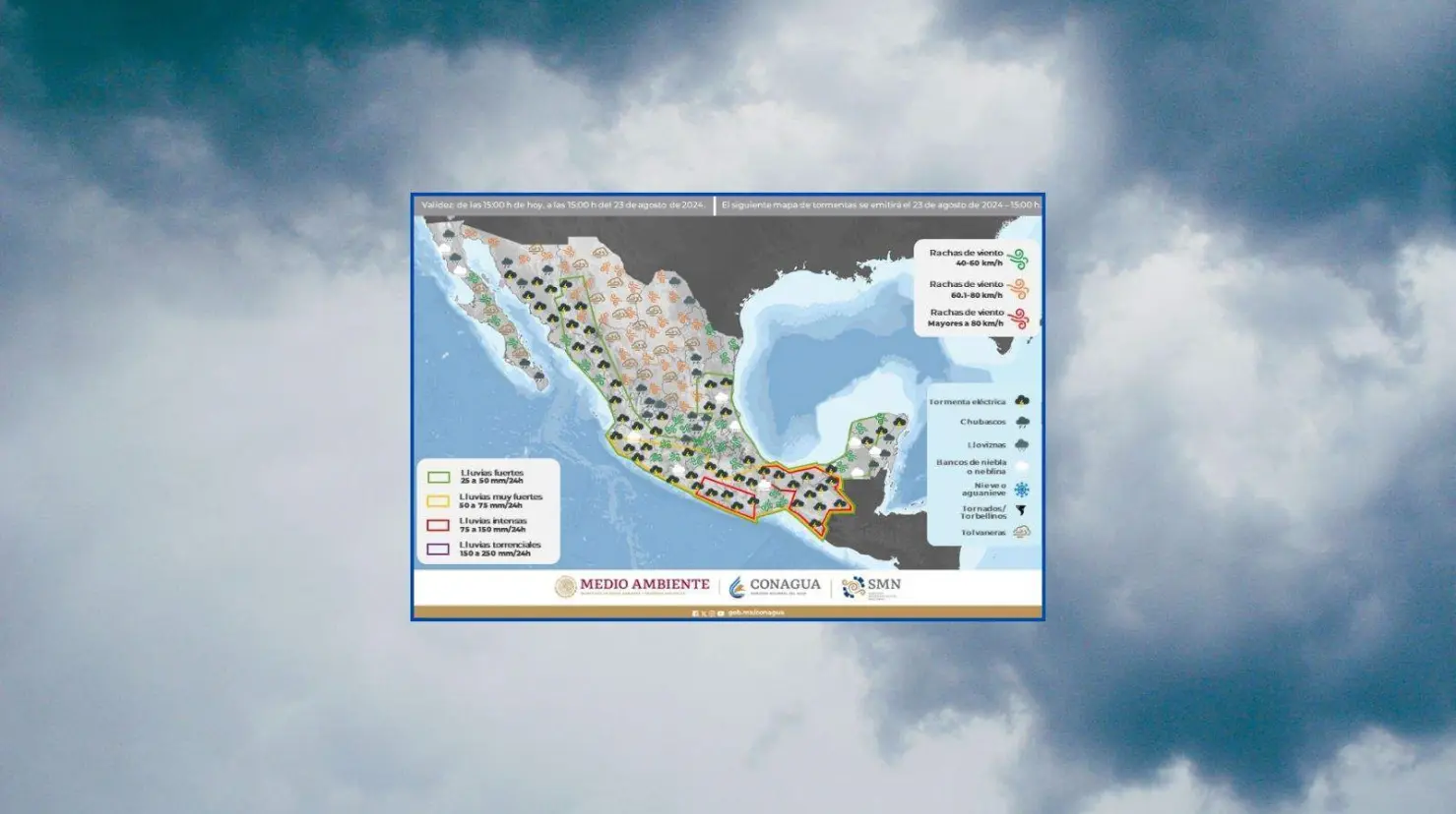 Clima en México para viernes 23 de agosto; ondas tropicales generan diversas precipitaciones