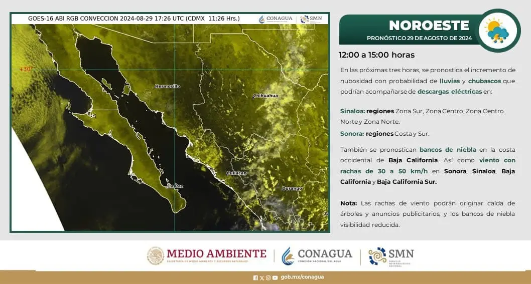 ¡Otra vez, ya viene la lluvia! Se prevé que en estas zonas de Sonora comience a llover en tres horas