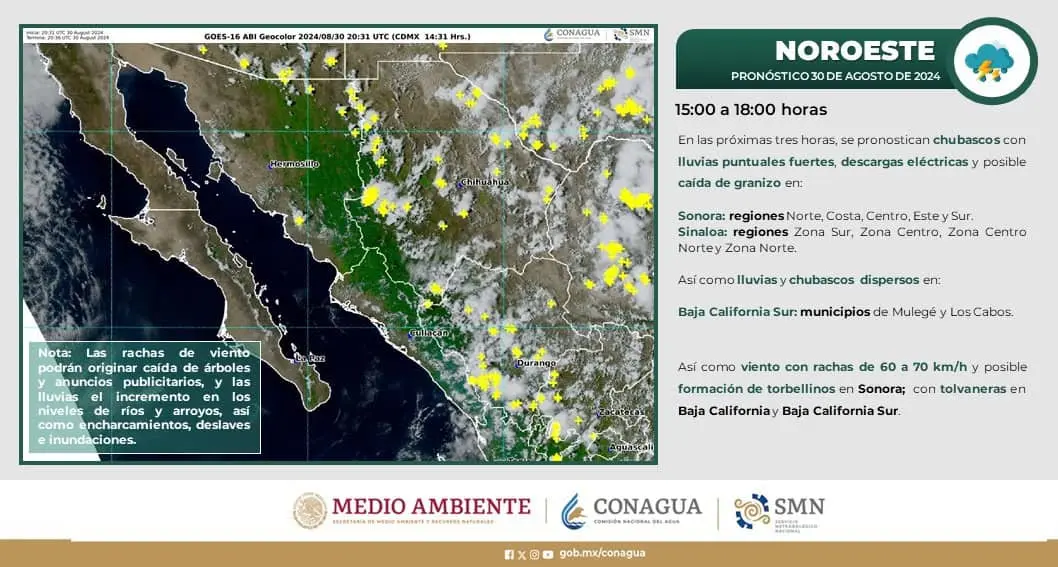 ¡A meter la ropa! PC Sonora alerta de lluvias esta tarde en estas regiones de la Entidad