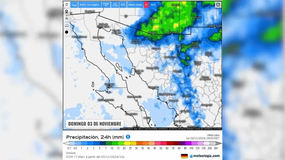 El clima en sonora 3 de noviembre del 2024Fuente: Proteccion civil