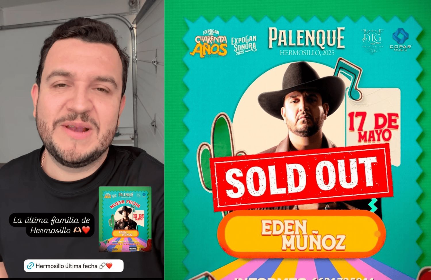 Eden Muñoz anuncia tercera fecha en el Palenque de Hermosillo