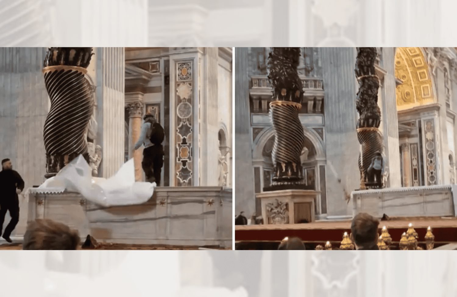 Hombre profana el altar mayor de la Basílica de San Pedro en el Vaticano