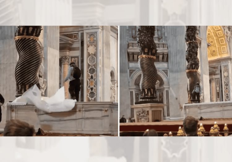 Hombre profana el altar mayor de la Basílica de San Pedro en el Vaticano