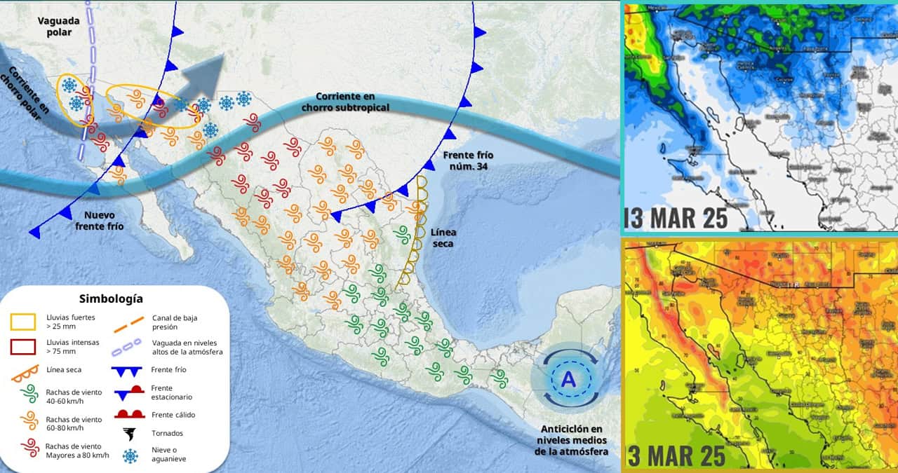 Clima en Sonora hoy 13 de marzo: Frente frío 35 ocasionará fuertes vientos, lluvias y descargas eléctricas