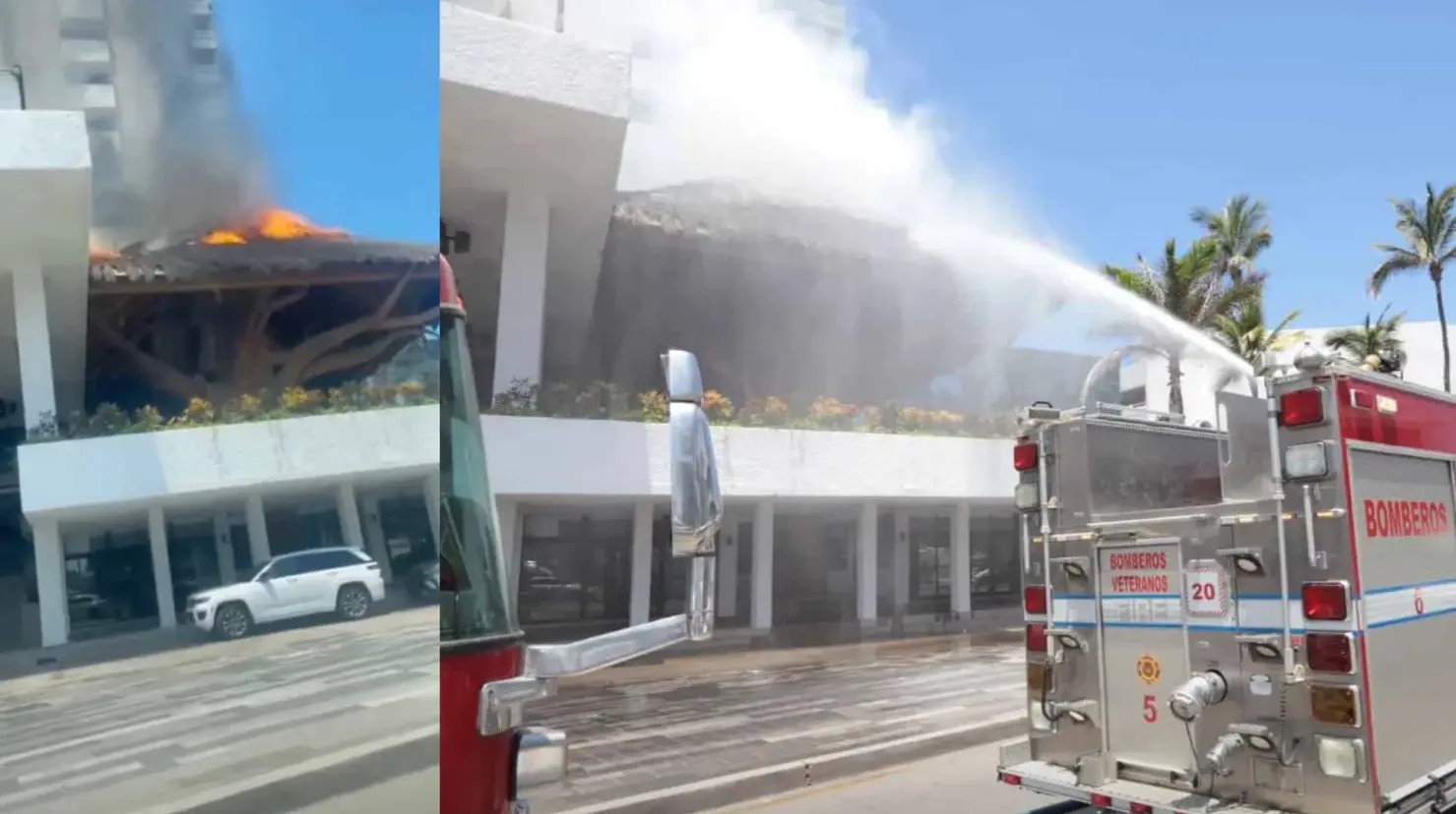 Se incendia palapa en hotel de Mazatlán; cuerpos de emergencia controlan el fuego