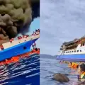 Se incendia ferry de Indonesia y pasajeros se lanzan al mar para ponerse a salvo | VIDEO
