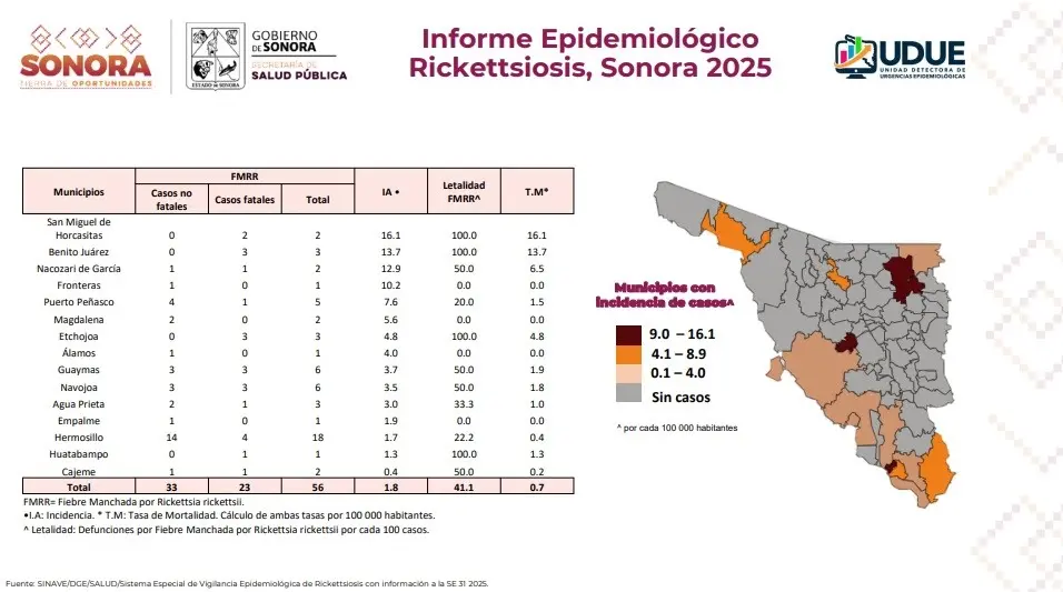 Tiene Sonora 41% de letalidad por rickettsiosis