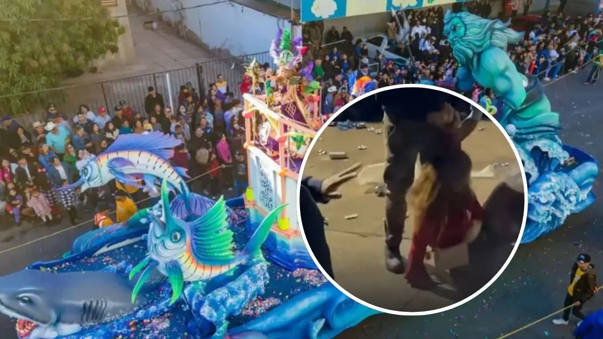 Momento en que varias asistentes se enfrentan durante una noche de celebración en el Carnaval Guaymas 2026