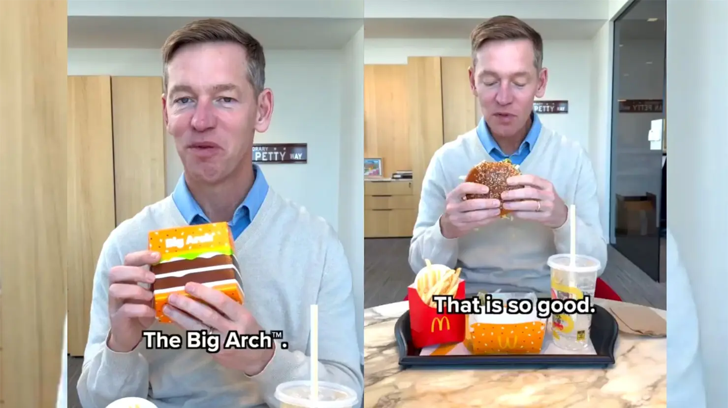VIDEO | CEO de McDonalds prueba hamburguesa y su reacción de disgusto se vuelve viral