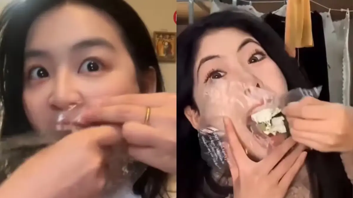 Tendencia viral en China: “comer sin comer”, así simulan saciedad usando plástico en la boca