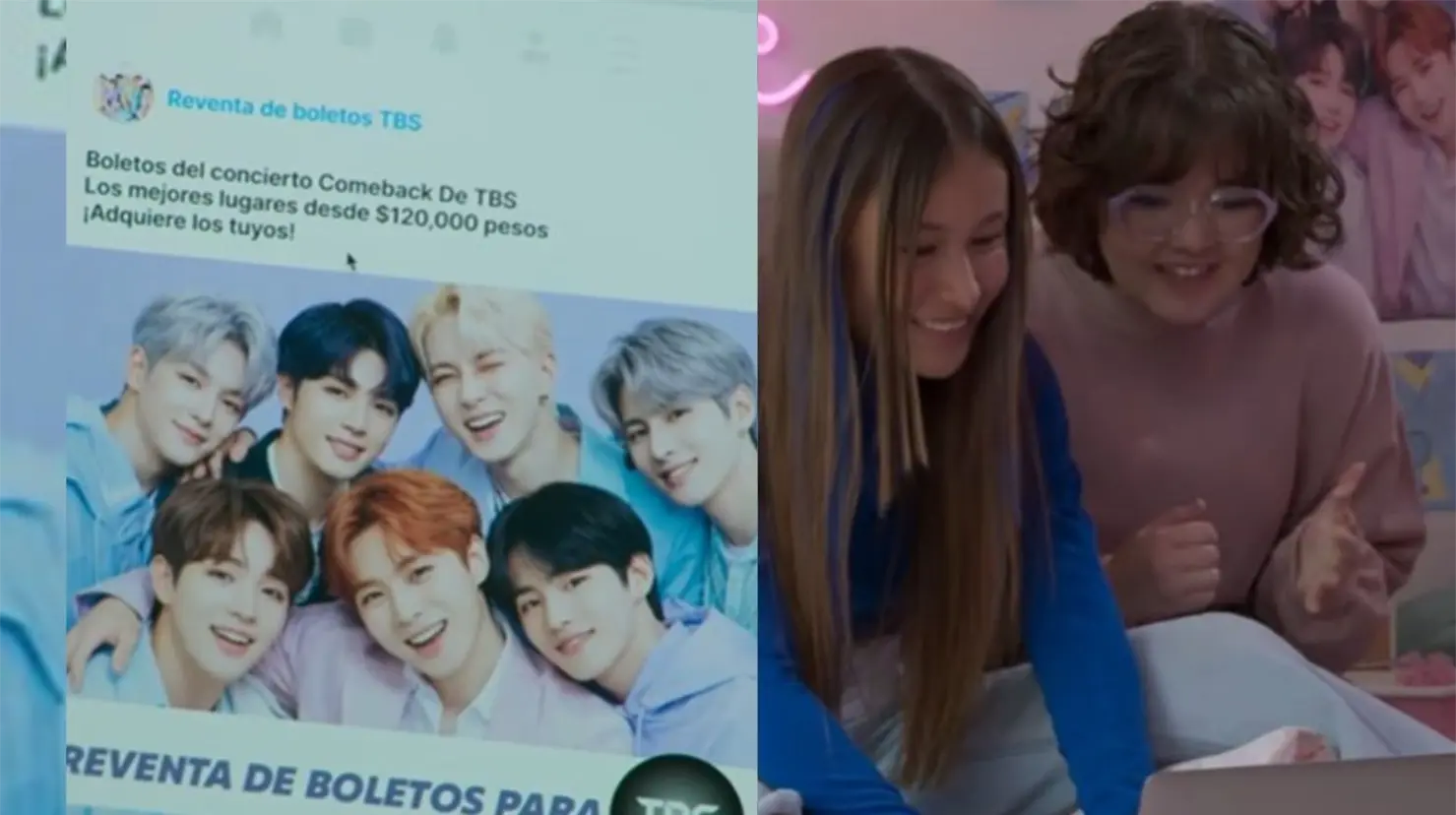 Fiel a su estilo, la producción cambió nombres, pero dejó pistas evidentes con “TBS”, los colores del fandom y una boletera ficticia con un nombre muy parecido a Ticketmaster.