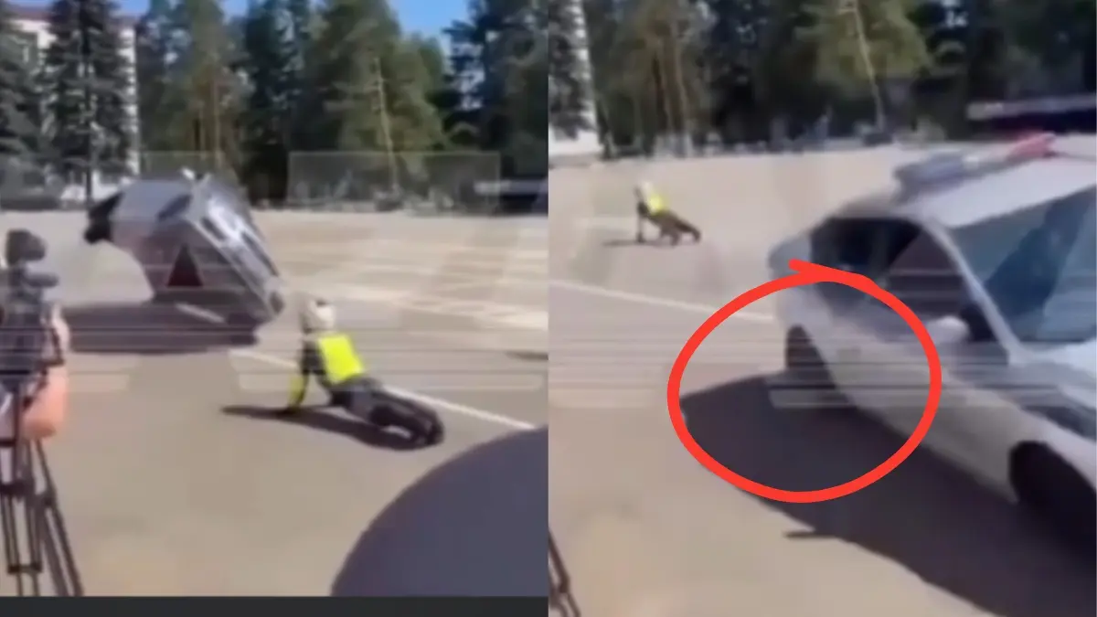 VIDEO | Patrulla pierde el control durante exhibición policial y arrolla a un agente