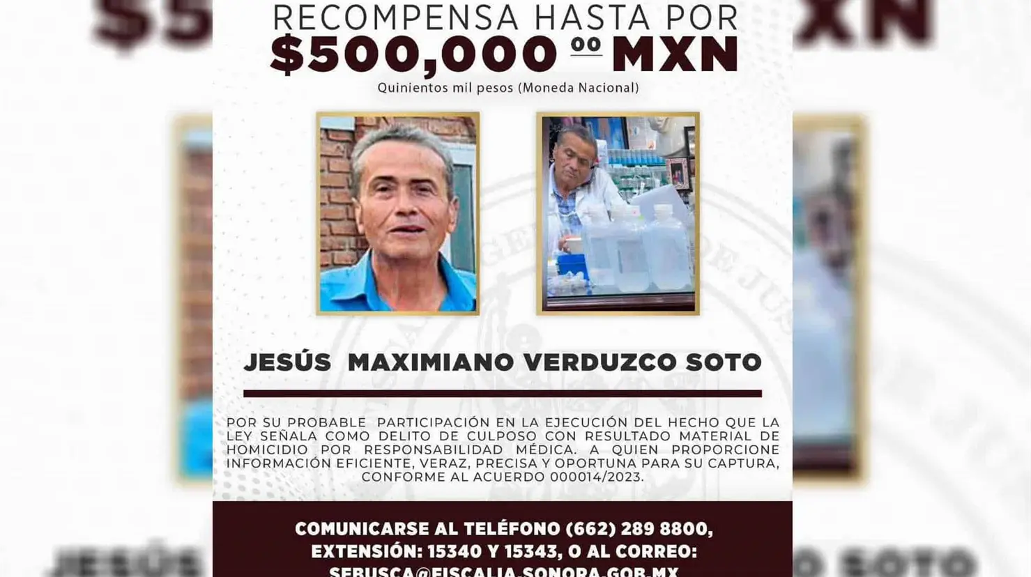 Fiscalía de Sonora ofrece recompensa de 500 mil pesos por médico ligado al caso de “sueros vitaminados”