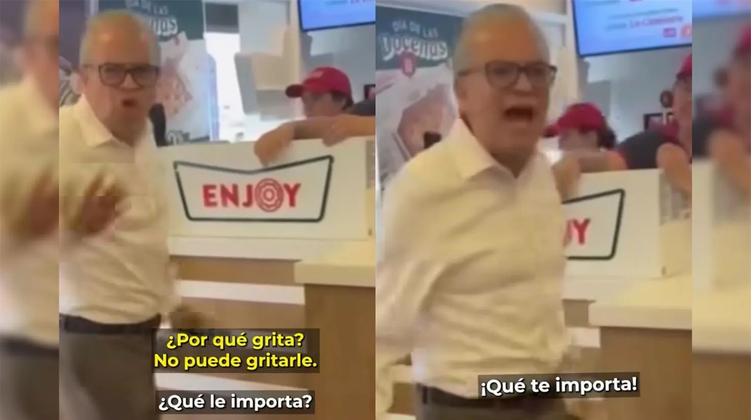 “¿Me lo vas a dar o no?”, se escucha reclamar al cliente en tono elevado frente al mostrador de la sucursal de donas en Querétaro