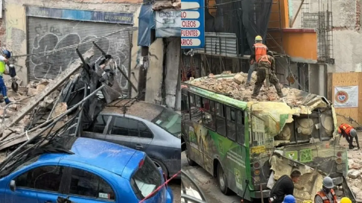 Colapsa barda sobre microbús en el Centro de CDMX; reportan cuatro personas lesionadas