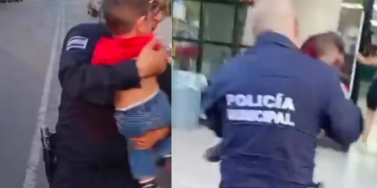 Policías municipales auxiliaron al menor tras sufrir una fuerte lesión en la cabeza provocada por la mordida de un perro en San Pedro El Saucito.