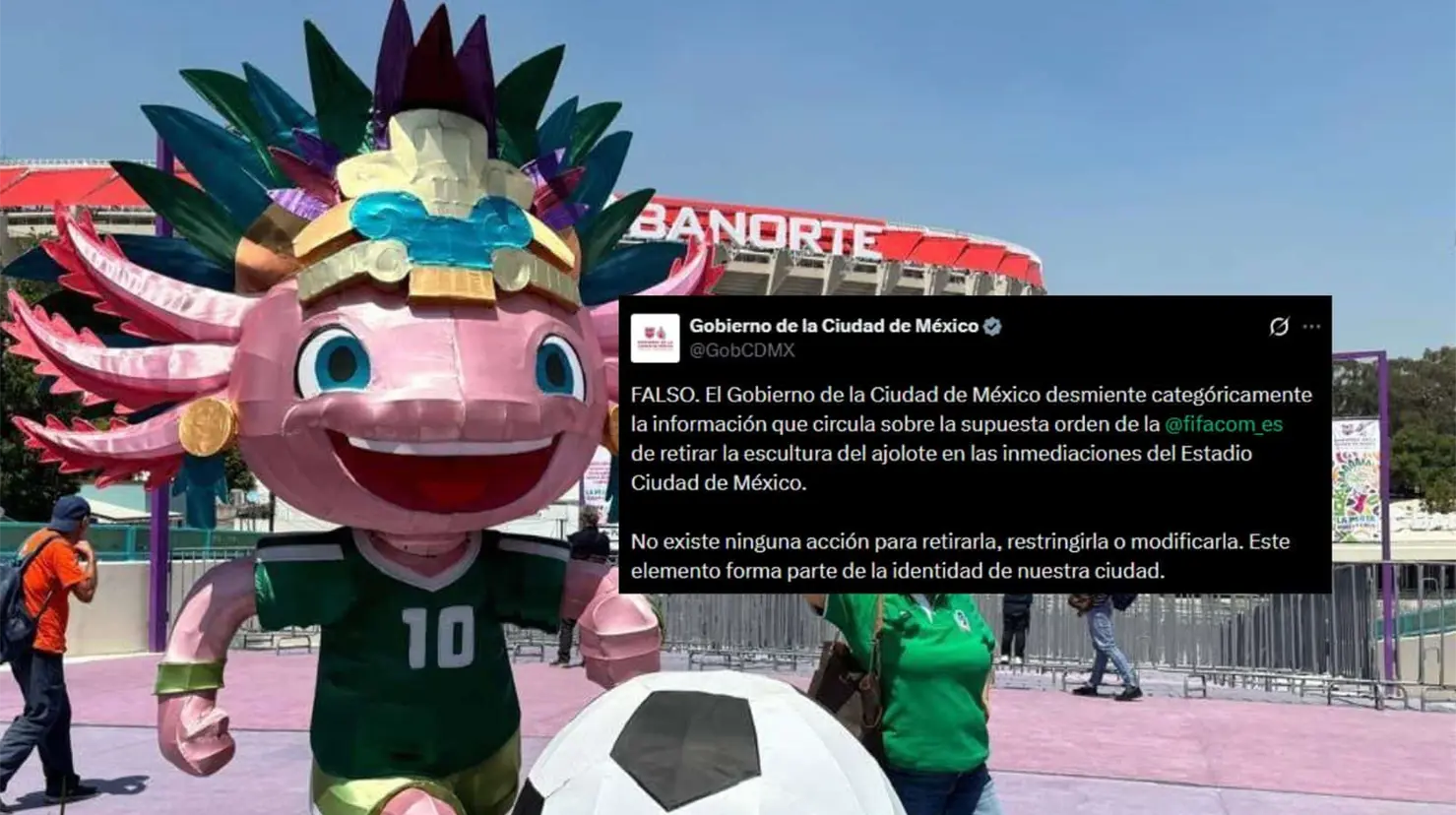 Gobierno de CDMX niega que FIFA ordenara retirar ajolote monumental del Mundial 2026