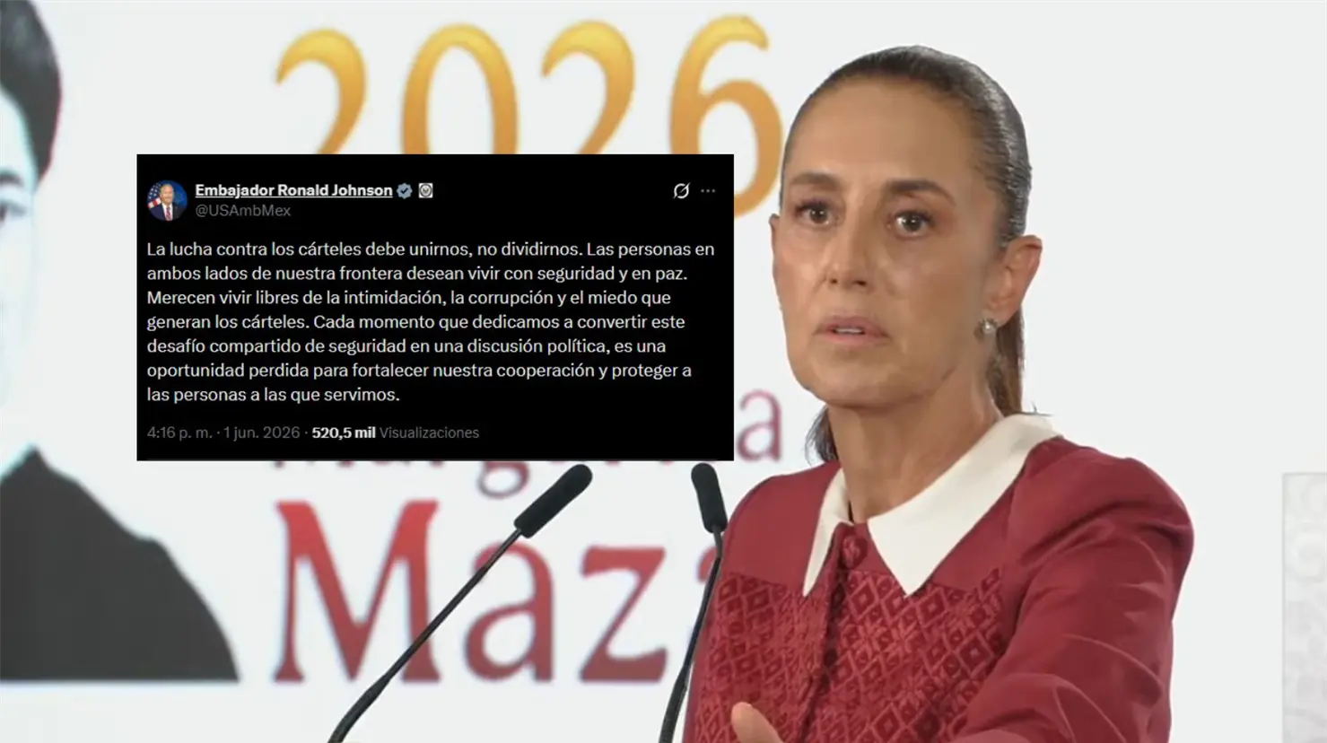 El embajador estadounidense publicó un mensaje en redes sociales en el que aseguró que la lucha contra los cárteles debe unir a ambos países, no dividirlos