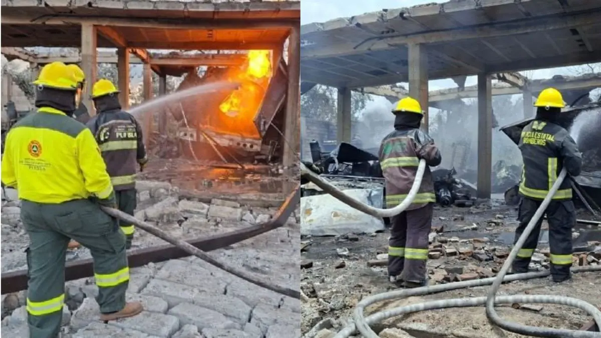 Continúan labores para controlar incendio tras explosión de pipas de gas LP en Tepeaca