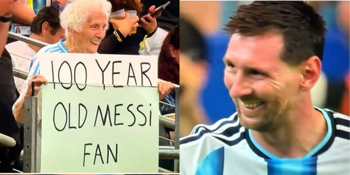 Con un cartel dedicado a Lionel Messi, una mujer de 100 años se convirtió en una de las imágenes más emotivas del partido entre Argentina y Austria.