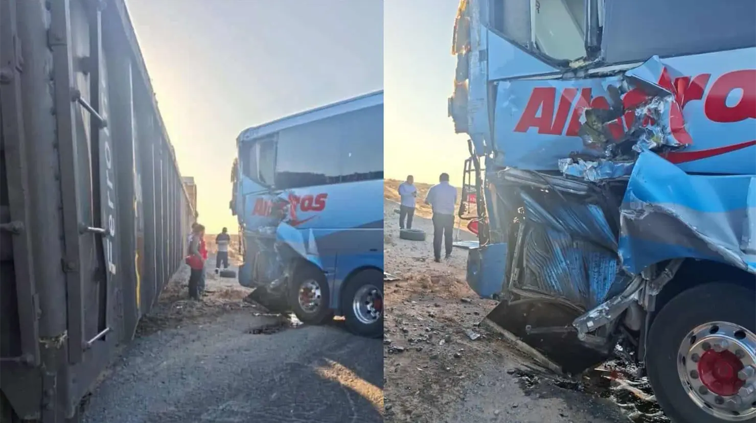 Autobús Albatros choca contra tren en Puerto Peñasco; reportan seis personas lesionadas
