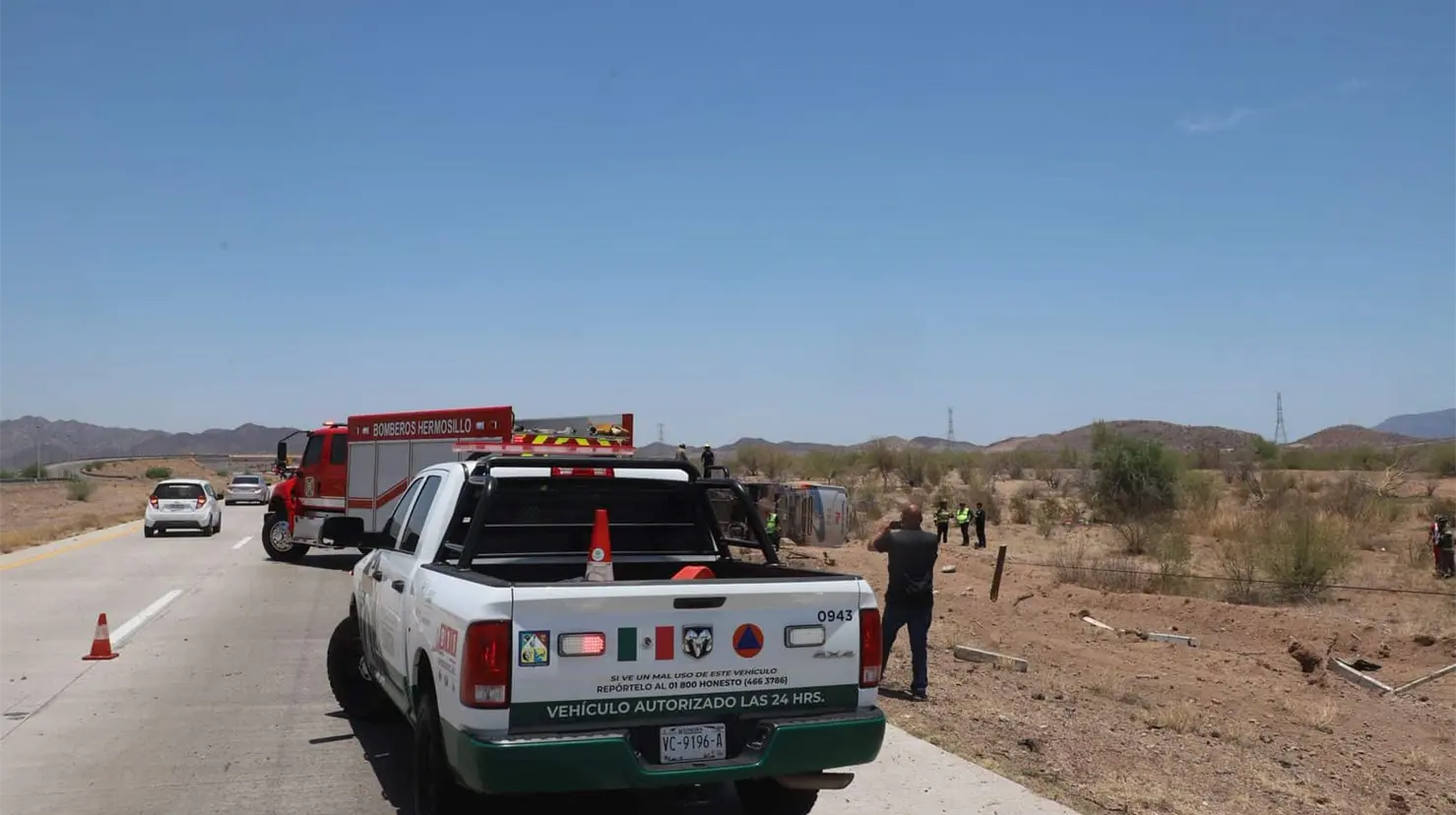 Vuelca autobús en carretera Guaymas – Hermosillo