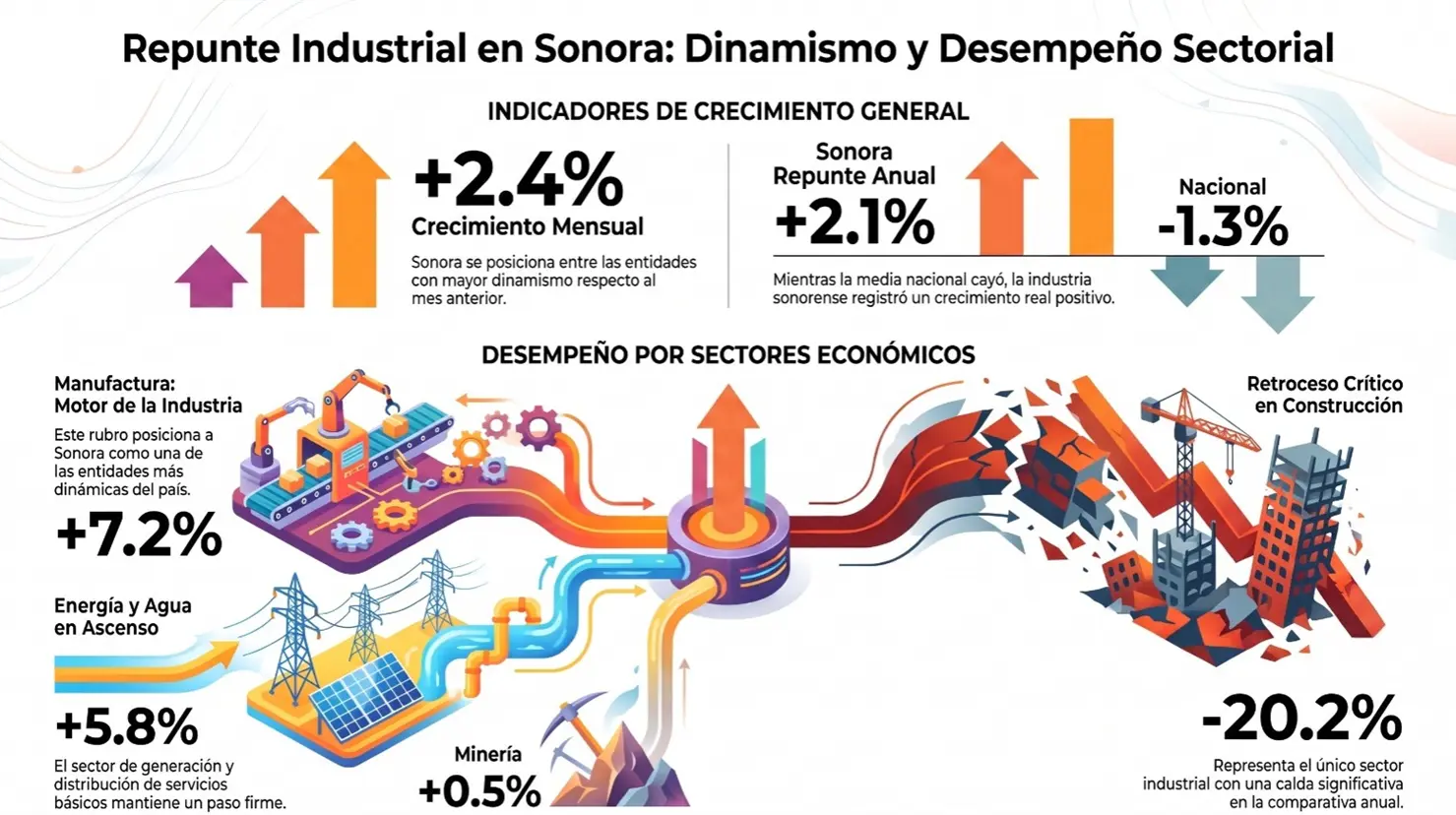 La industria de la transformación sigue consolidándose a nivel estatal y avanzando en la región, mientras que la construcción resiente en la entidad.