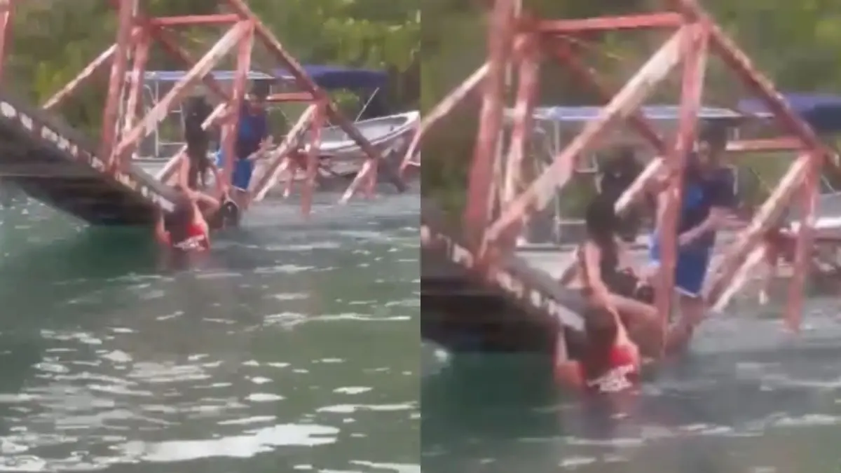 VIDEO | Colapsa puente peatonal en playa La Boquita de Manzanillo; reportan dos personas lesionadas