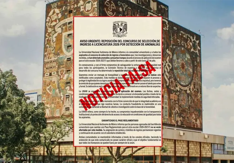 UNAM desmiente reposición del examen de admisión y alerta por noticias falsas