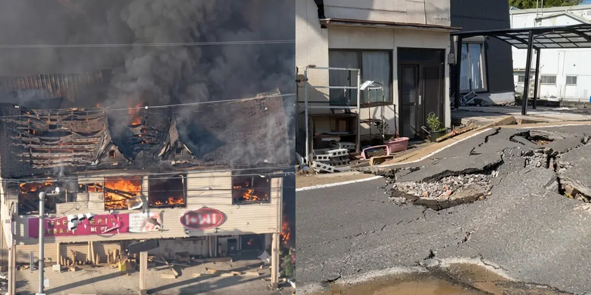 Equipos de emergencia trabajan entre edificios colapsados y zonas afectadas en Kumamoto.
