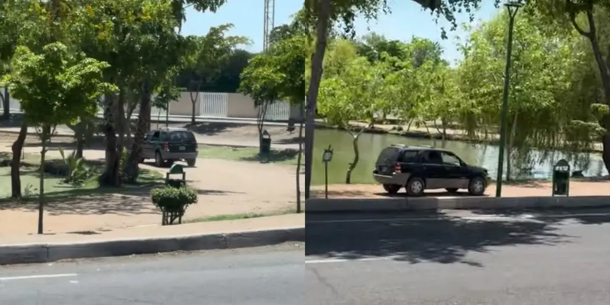 El automóvil fue captado circulando por un área destinada para caminatas, trote y actividades físicas, un espacio utilizado diariamente por visitantes de la Laguna del Náinari. (Fotos / Facebook Dana Maldonado)