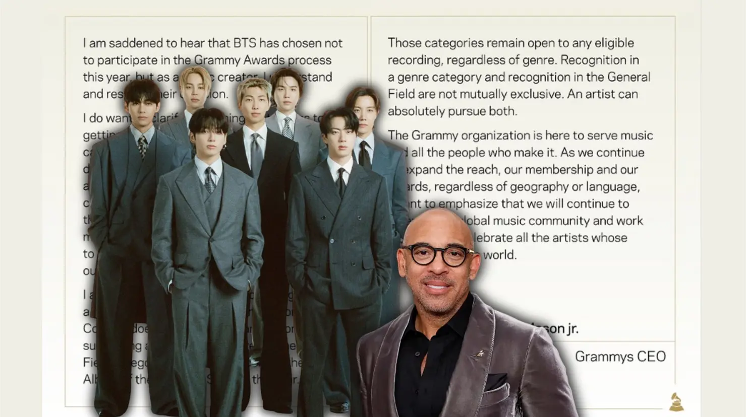 CEO de los Grammy responde al rechazo de BTS a participar en los premios de 2027: “Me entristece”