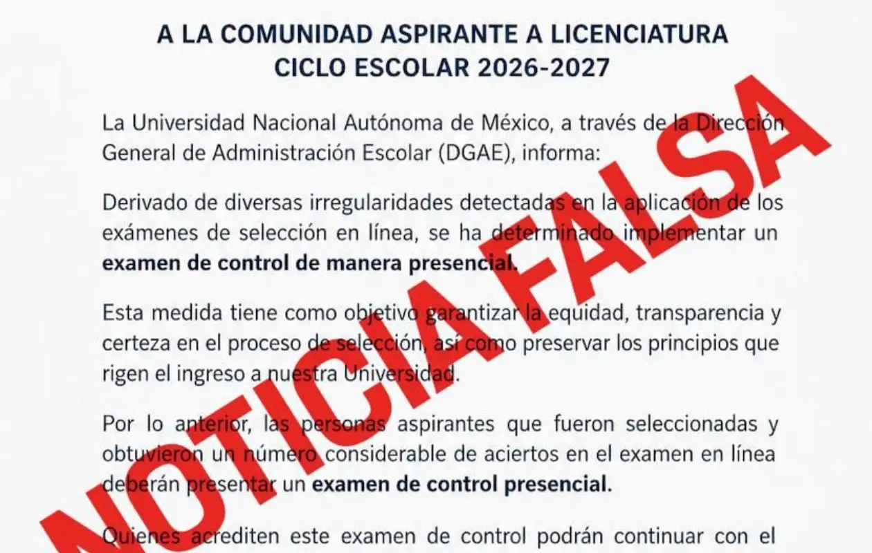 UNAM desmiente falso comunicado sobre el examen de admisión 2026